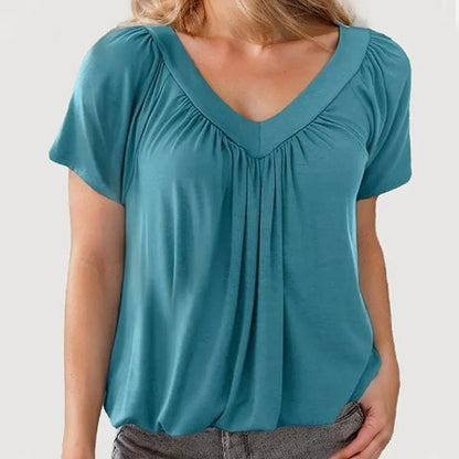 🎁Hot Sale 60% OFF⏳Women's Casual Pleated V-Neck Short-Sleeve Top
