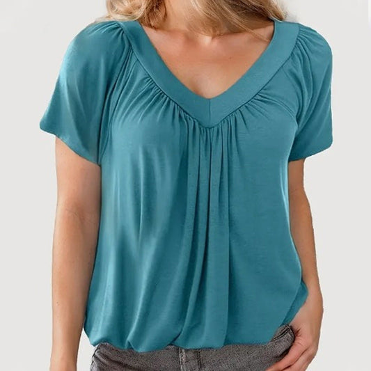 🎁Hot Sale 60% OFF⏳Women's Casual Pleated V-Neck Short-Sleeve Top