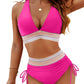 🔥Last Day Special Price £12.99!!💥👙High Waisted Tummy Control Colour Block Bikini Sets