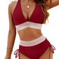 🔥Last Day Special Price £12.99!!💥👙High Waisted Tummy Control Colour Block Bikini Sets