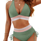 🔥Last Day Special Price £12.99!!💥👙High Waisted Tummy Control Colour Block Bikini Sets