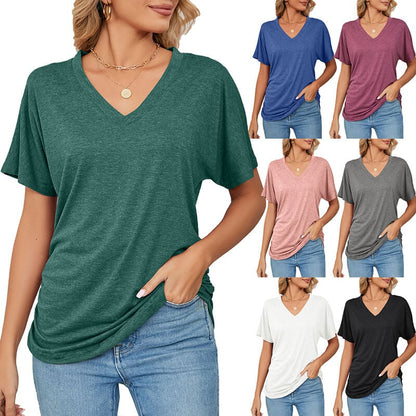 💕Hot Promotion - Buy 3 Pay 2🌷V-Neck Solid Colour Loose Ladies Tops✨
