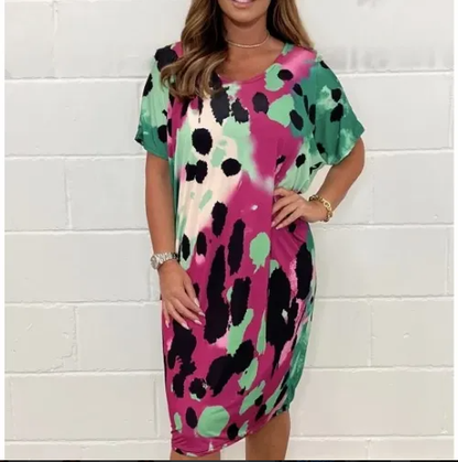 🔥2025 HOT SALE🔥Round Neck Loose Casual Leopard Print Dress