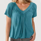 💖LAST DAY SALE 50% OFF💷✨Women's Casual Pleated V-Neck Short-Sleeve Top