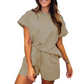🔥Summer Hot Sale 49% OFF💝✨Women's Solid Textured Casual Short Sleeve Top Drawstring Shorts Set
