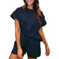 🔥Summer Hot Sale 49% OFF💝✨Women's Solid Textured Casual Short Sleeve Top Drawstring Shorts Set