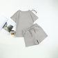 🔥Summer Hot Sale 49% OFF💝✨Women's Solid Textured Casual Short Sleeve Top Drawstring Shorts Set
